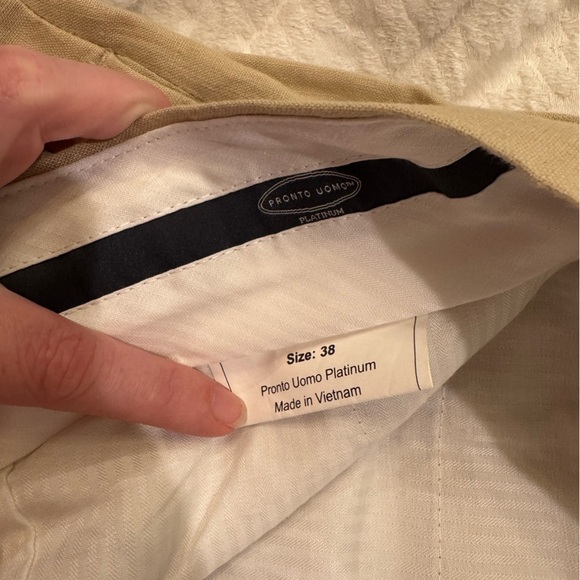 Pronto Uomo Platinum Men's 38x29 100% Linen Beige Dress Pant - Picture 5 of 8